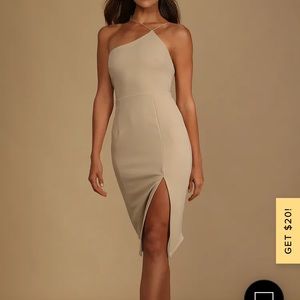 Lulus Beige Asymmetrical Bodycon Midi Dress
